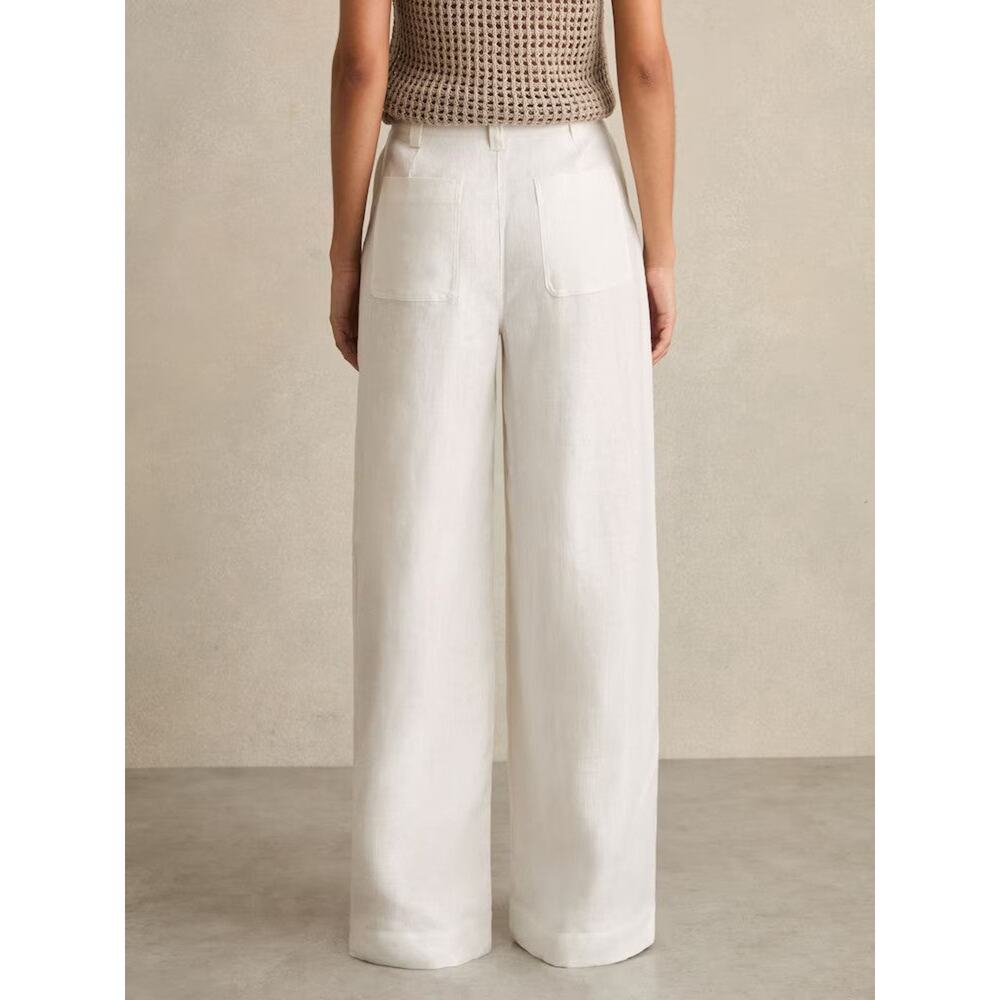 Reiss Ashby Linen Wide-Leg Trousers White - 8 UK (4 US) - Picture 3 of 6